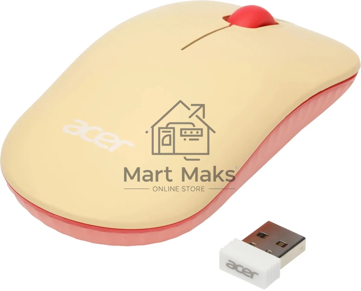Мышь беспроводная Acer OMR205 бежевый/розовый, 1200 dpi, радиоканал, USB, кнопки - 3