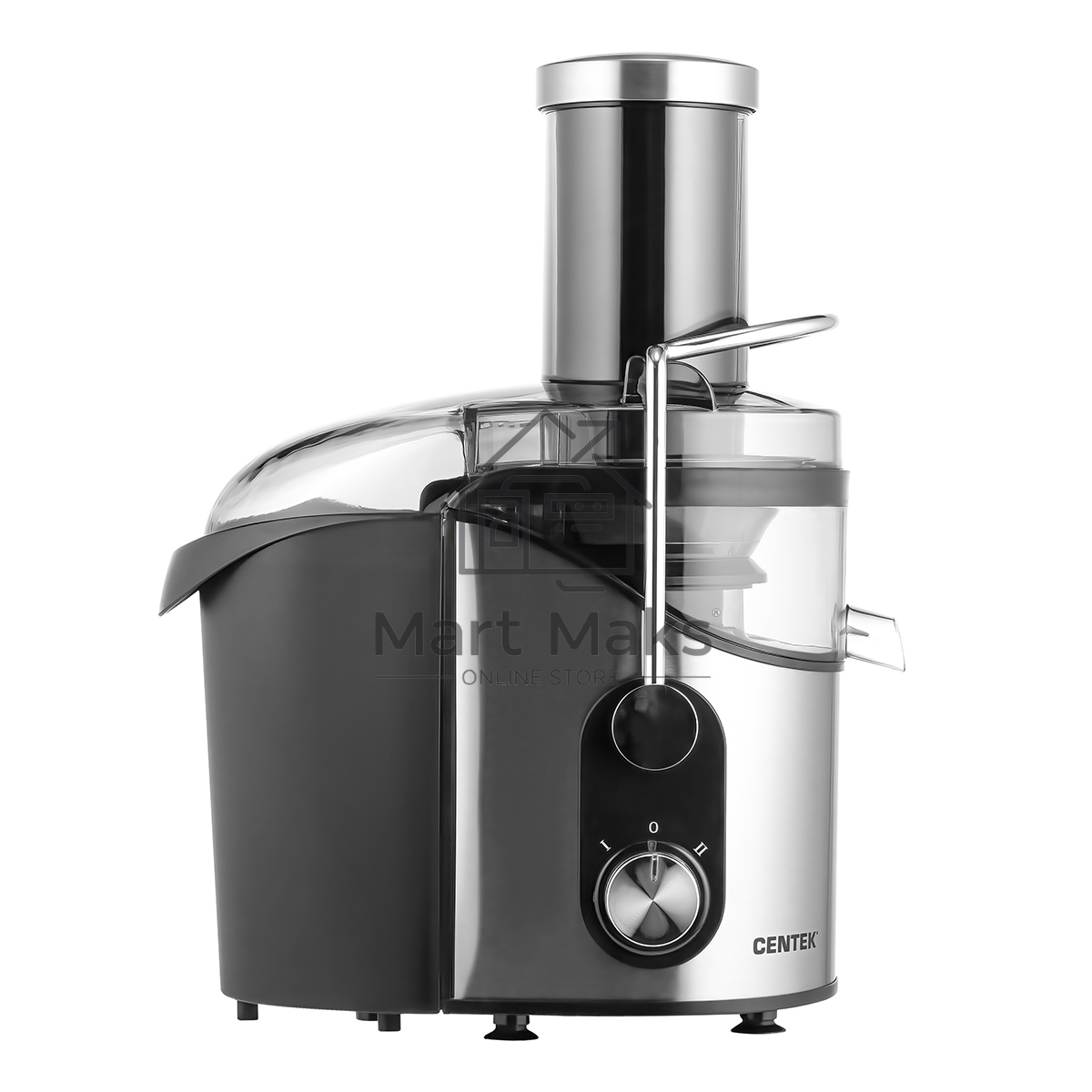 Соковыжималка Centek CT-1212 (черный/сталь) 1200Вт, 2 скор., стакан 1100 мл, горловина 75мм