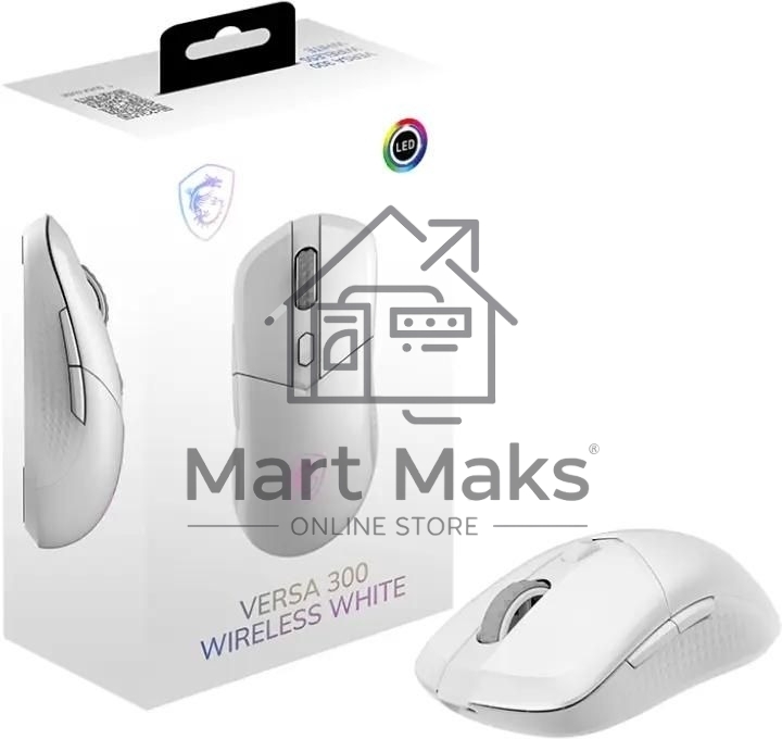 Мышь беспроводная/проводная MSI VERSA 300 белый, 8000 dpi, радиоканал, Bluetooth, USB, кнопки - 6