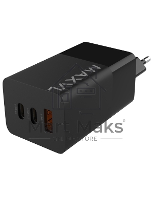 Сетевое зарядное устройство Maxvi A483GN 65W, 1xUSB-A, 2xUSB-C, черный
