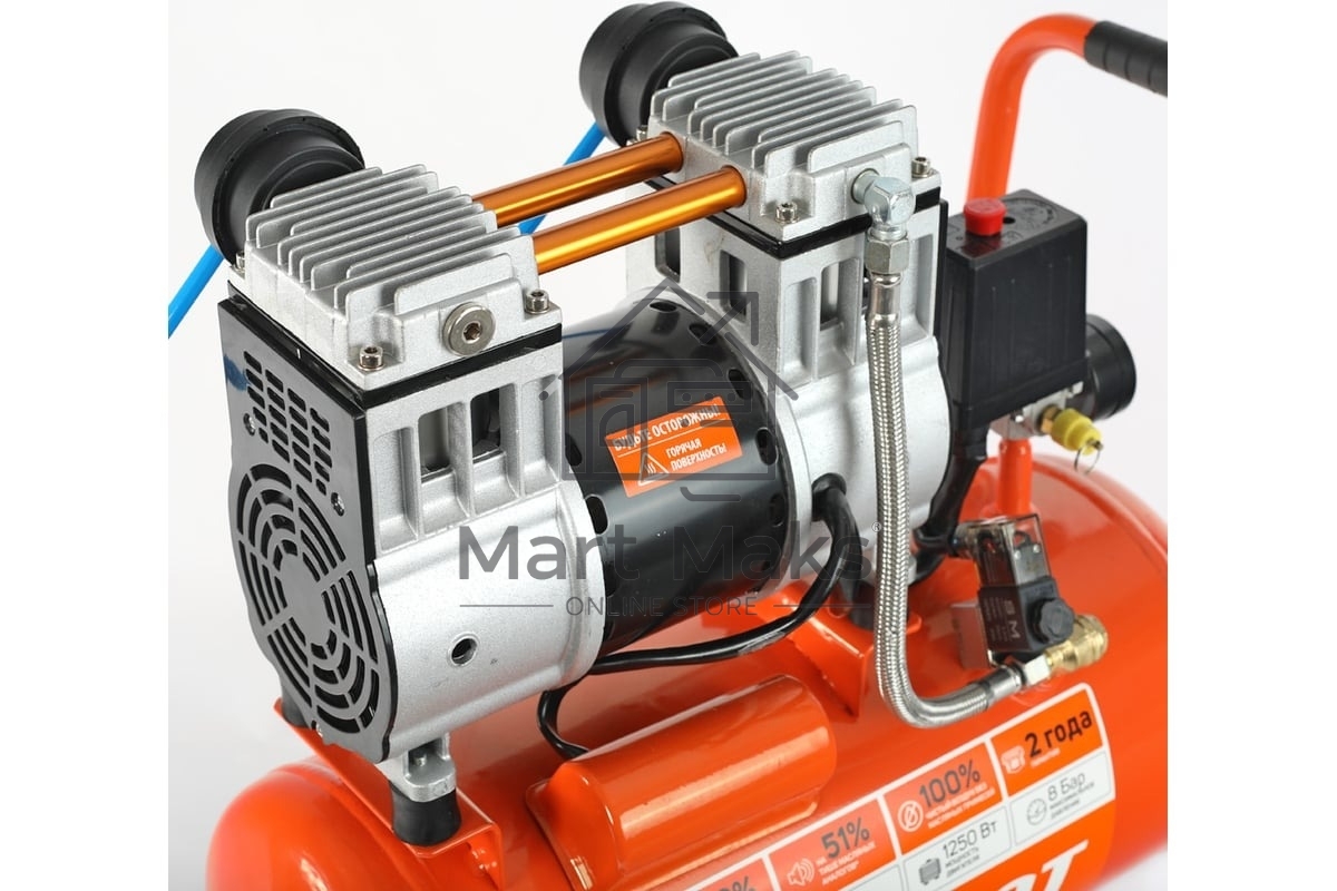 Компрессор поршневой безмасляный Patriot WO 24-220, 200 л/мин, 8 бар, 1250 Вт, 24 л, быстросъемный 1/4