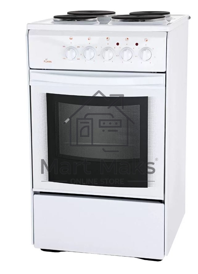 Плита электрическая Flama AE 1403 W белый, конфорок 4 шт, духовка 50 л, 50 см x 85 см x 60 см