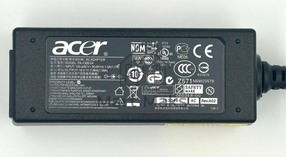 Блок питания (сетевой адаптер) для ноутбуков Acer 19V 1,58A 5.5x1.7, OEM