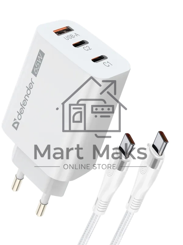 Сетевое зарядное устройство DEFENDER (83681) СЗУ UPС-60 65W, USB A+C+С, кабель Type-C