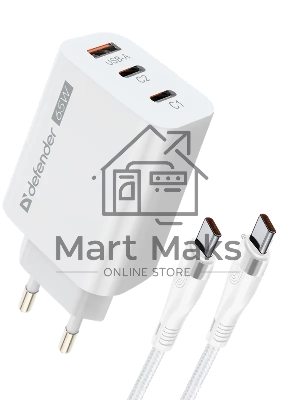 Сетевое зарядное устройство Defender СЗУ UPС-60 65W, USB A+C+С, кабель Type-C