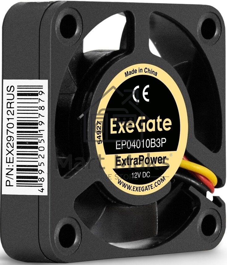 Вентилятор корпусной ExeGate ExtraPower EP04010B3P, 40x40 мм, 7800 об/мин, 38 дБ, 3 pin, без подсветки