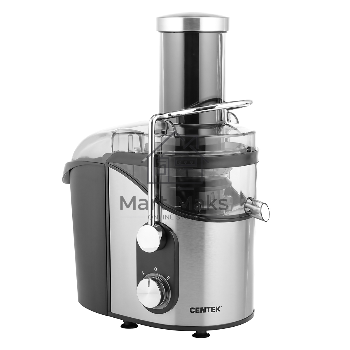 Соковыжималка Centek CT-1212 (черный/сталь) 1200Вт, 2 скор., стакан 1100 мл, горловина 75мм