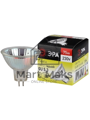 Лампа галогенная ЭРА GU5.3-JCDR (MR16)-75W-230V-CL GU5.3 75Вт софит теплый белый свет