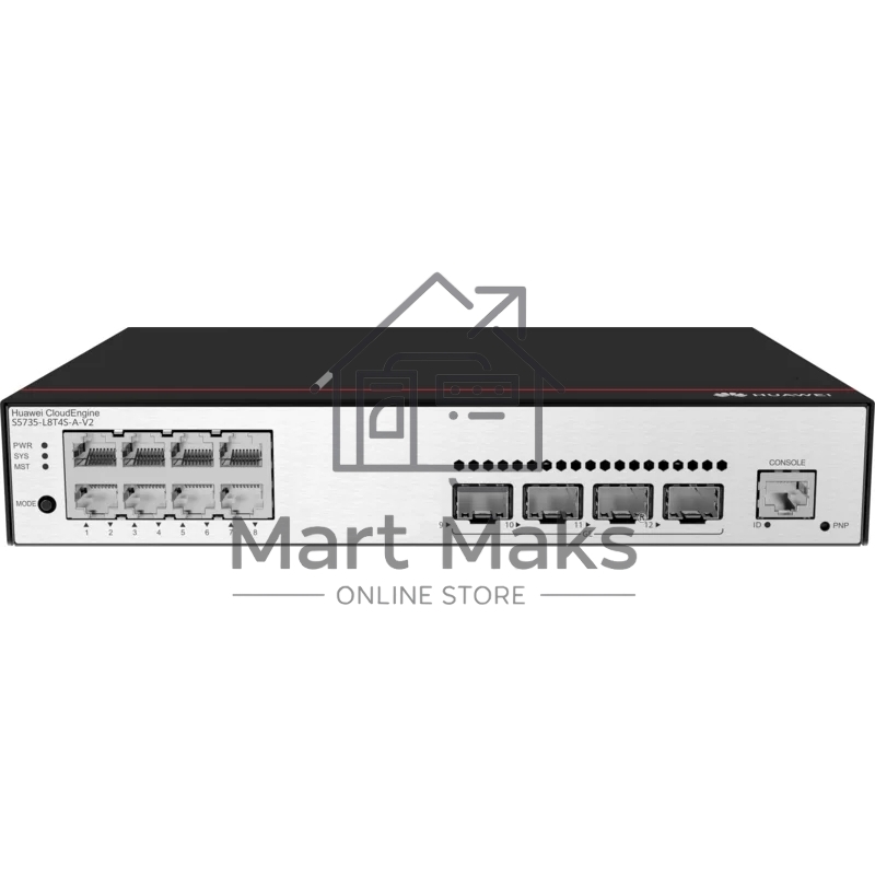 Коммутатор Huawei S5735-L8P4S-A-V2, 8×1 Гбит/с PoE+ + 4×10 Гбит/с SFP, управляемый