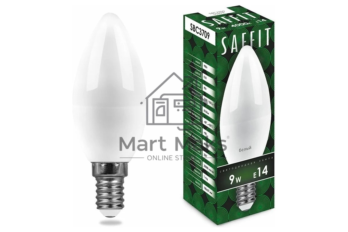 Лампа светодиодная SAFFIT SBC3709 (55079) 9 вт Е14 белый матовая свеча