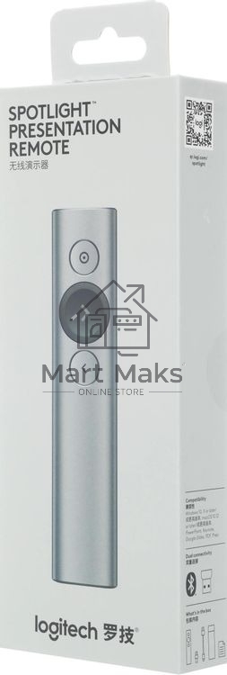 Презентер Logitech Spotlight Slate (серый, Bluetooth/2.4 GHz, перезаряжаемая литий-полимерная батарея 85мА·ч, 3D-акселерометр, гироскоп, кабель для зарядки, чехол) (арт. 910-004867, M/N: R-R0011/C-U0016)