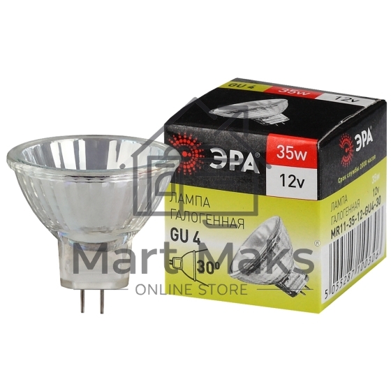Лампочка галогенная ЭРА GU4-MR11-35W-12V-30CL GU4 35Вт софит теплый белый свет