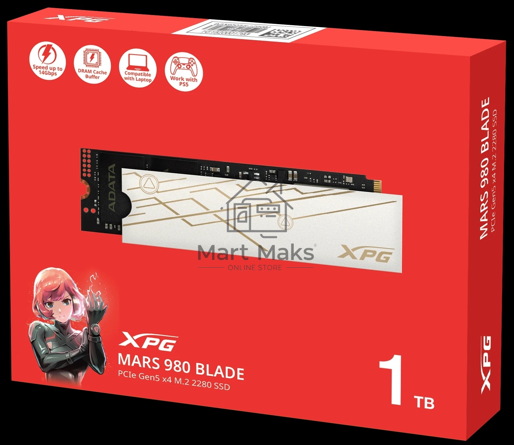 Твердотельный диск 1TB A-DATA XPG MARS 980 BLADE, M.2 2280, PCI-E 5x4, R/W -14000/10000 MB/s 3D-NAND