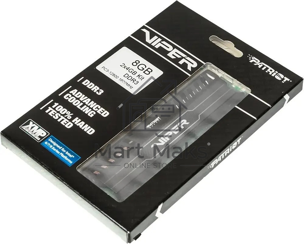 Оперативная память Patriot Viper 3, DDR3, 8GB (2x4 GB), 1600 MHz, CL9, DIMM, радиатор, черный