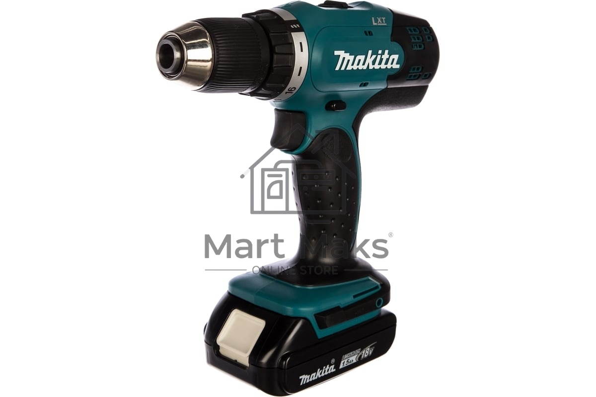 Дрель-шуруповерт Makita DDF453SYE ак 18В,2х1.5А·ч Li-ion,БЗП-13мм,0-400\1300об\м,42\27Нм,1.8кг,чем