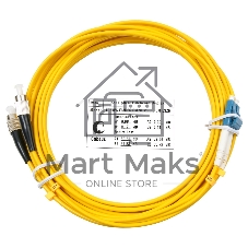 Патч-корд оптический Cabeus Tight Buffer, Duplex LC/FC, OS2 9/125, LSZH, 5м, Ø 3мм, чёрный хвостовик, жёлтый