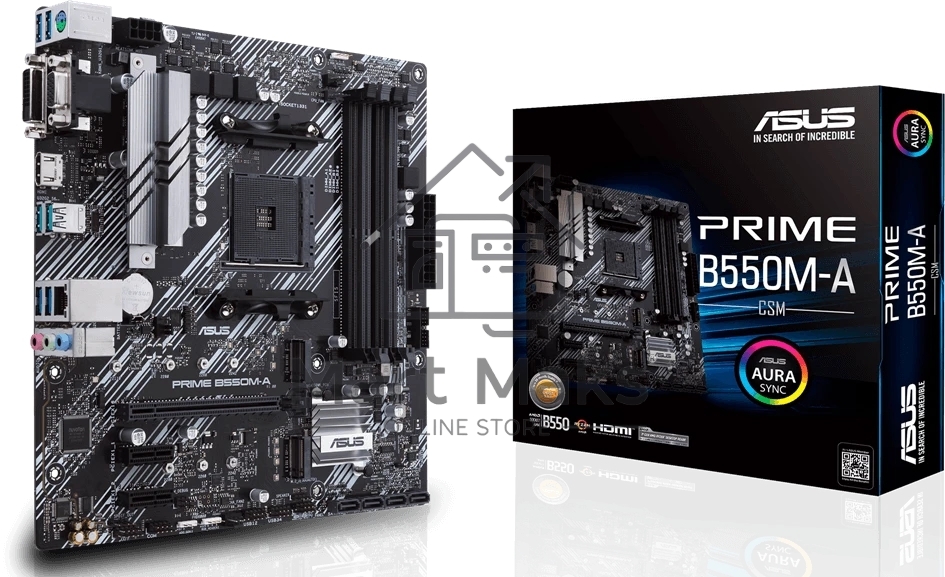 Материнская плата ASUS PRIME B550M-A/CSM, AM4, AMD B550, 4xDDR4, 4xSATA, 2xM.2, 1xPCIe 4.0 x16, 1xPCIe 3.0 x16, 2xPCIe 3.0 x1, 1xVGA, 1xDVI, 1xHDMI, 1x1Gb LAN, 2xUSB-A 10Gbps, 4xUSB-A 5Gbps, 3x3.5 мм, 7.1, mATX