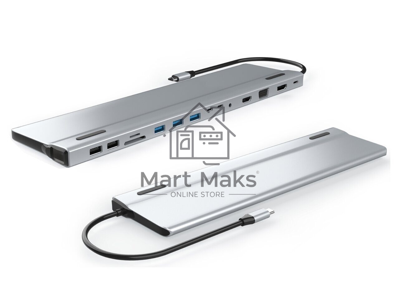 Адаптер VCOM TypeC -->3*USB3.0+2*USB2.0+VGA+RJ45+SD+TF+AUD+HDMI+DP+2*USB3.1 Data+PD