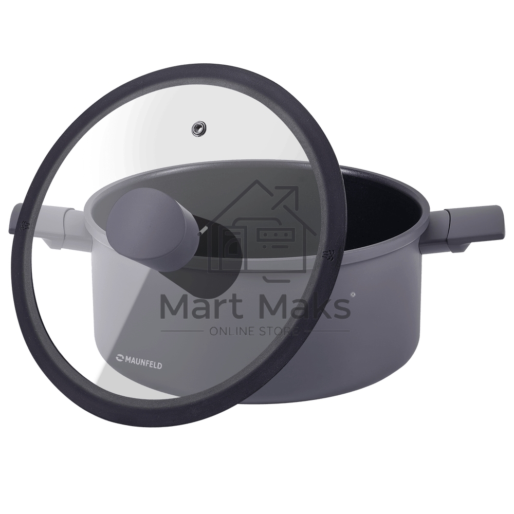 Кастрюля Maunfeld ASTRID MF20ASTR1CR из кованого алюминия со стеклянной крышкой, 20 см,3 л
