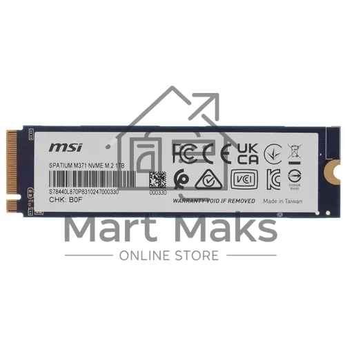 Накопитель SSD MSI Spatium M371, 1ТБ, M.2 2280, PCIe 3.0 x4, NVMe, M.2
