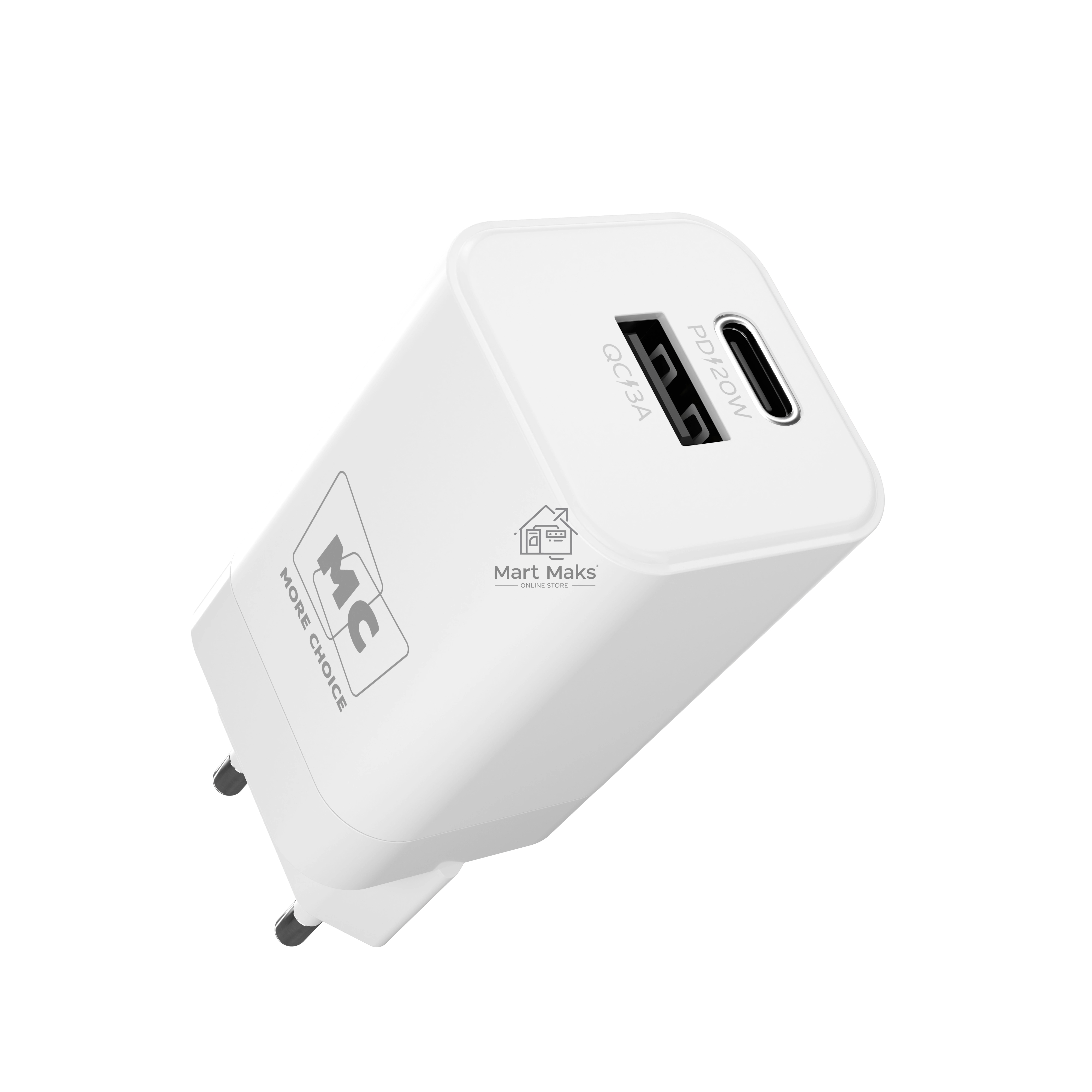 Зарядное устройство MORE CHOICE (4620202555755) NC85 1USB+1Type-C 3.0A PD 20W+QC3.0, белый