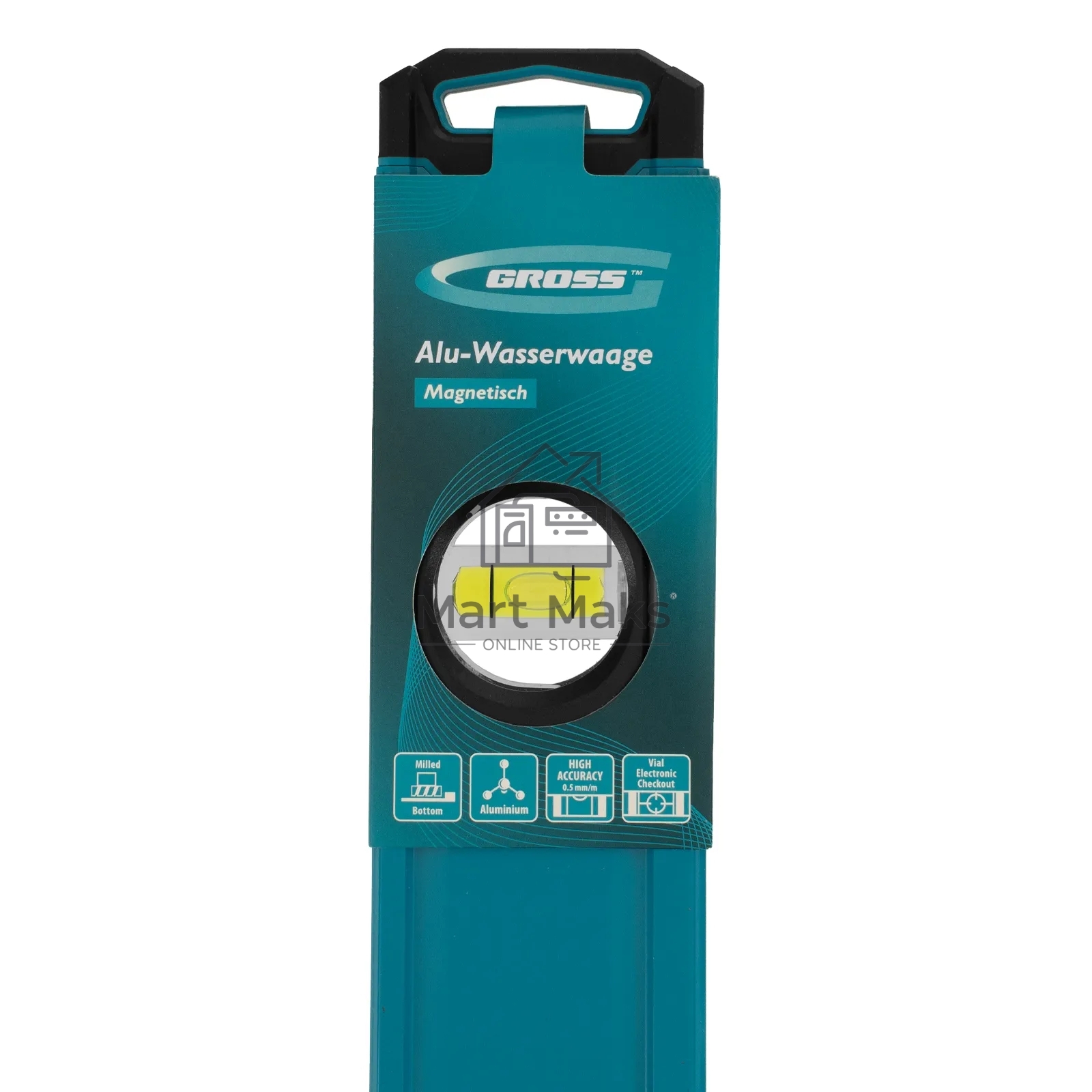 Уровень Gross 33650 алюминиевый, магнит., фрезерованный, 2 глазка, 0,5 мм/м, 400 мм