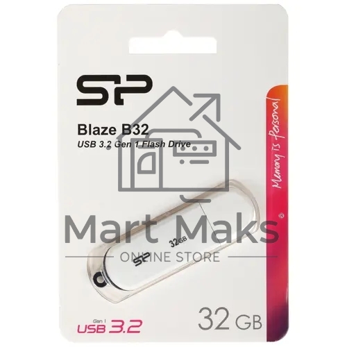 Флешка USB R/W 32Gb Silicon Power Blaze B32, USB 3.2, белый