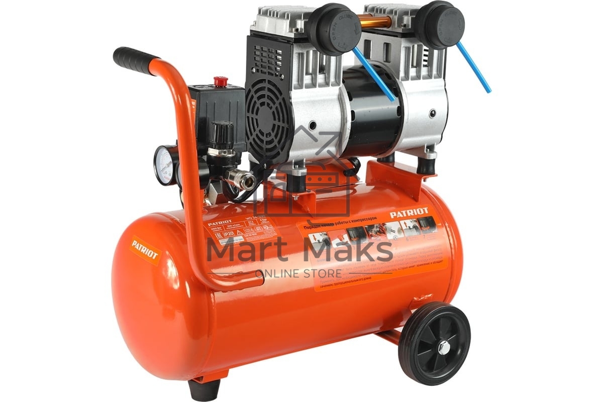 Компрессор поршневой безмасляный Patriot WO 24-220, 200 л/мин, 8 бар, 1250 Вт, 24 л, быстросъемный 1/4