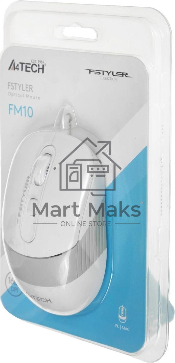 Мышь проводная A4Tech Fstyler FM10 белый/серый, 1600 dpi, USB, кнопки - 4