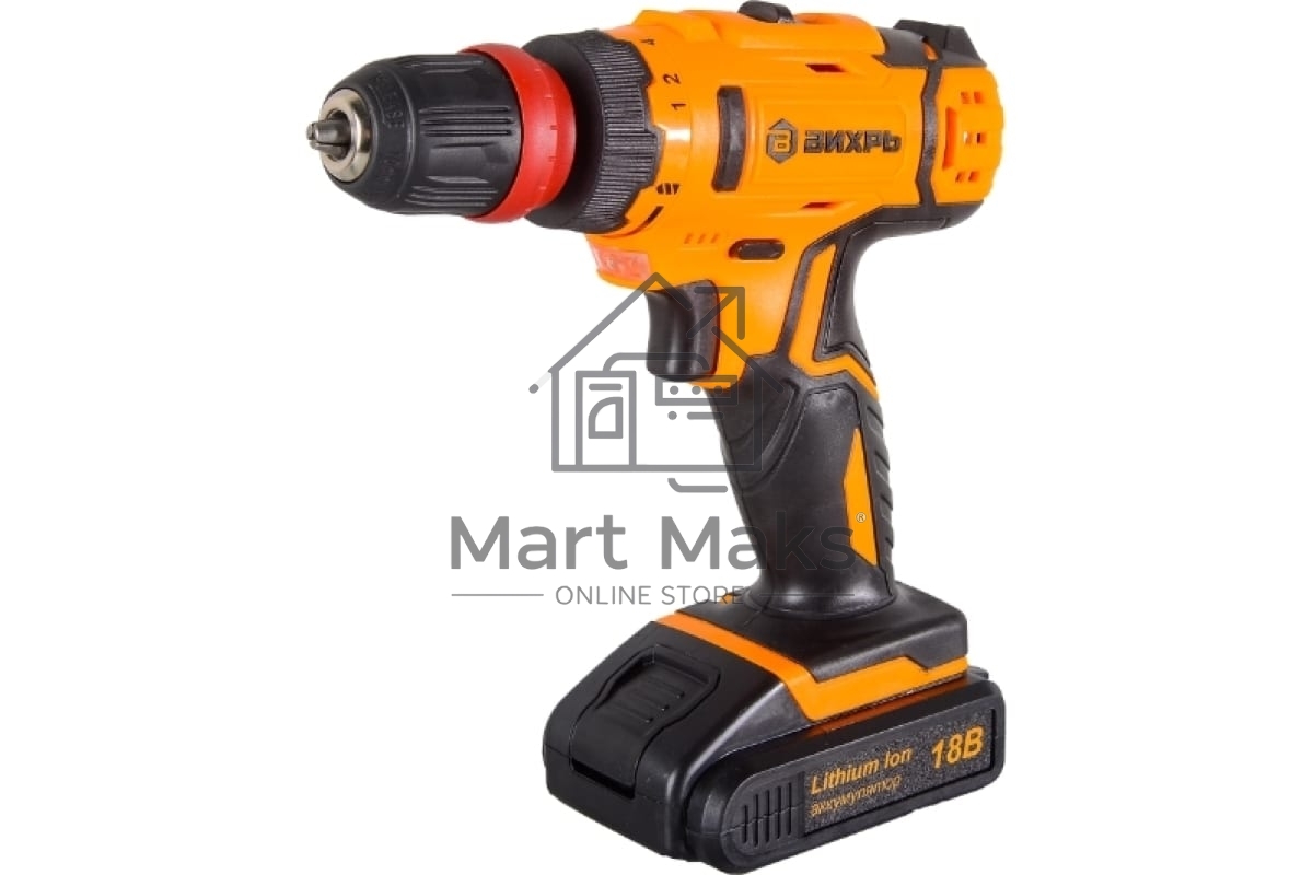 Дрель-шуруповерт Вихрь ДА-18Л-2КC 72/14/34, Аккумуляторная, 18В, 2 АКБ, Кейс