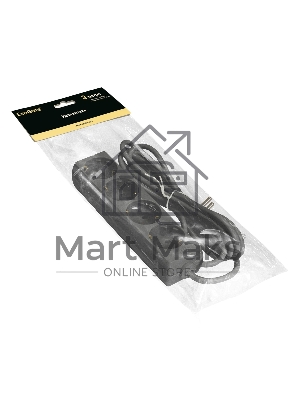 Удлинитель ExeGate ECE-4-3B (EX285813RUS), черный, 3 м, Евровилка с заземлением, 4 евророзетки с заземлением, 2200 Вт