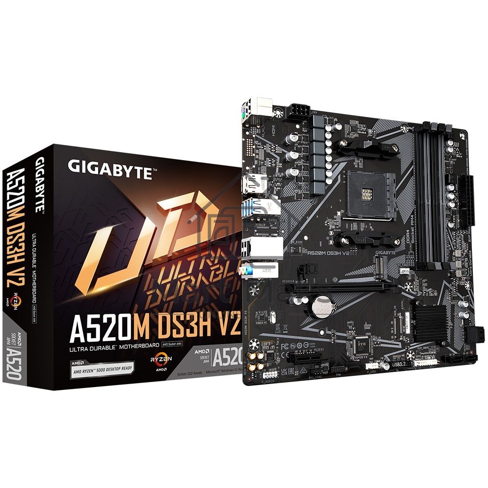 Материнская плата Gigabyte A520M DS3H V2 (V1.1), AM4, AMD A520, 4xDDR4, 4xSATA, 1xM.2, 1xPCIe 3.0 x16, 1xDP, 1xHDMI, 1x 1Gb LAN, 4xUSB 2.0, 4xUSB 3.2 Gen 1, 3x3.5 мм, 7.1, mATX
