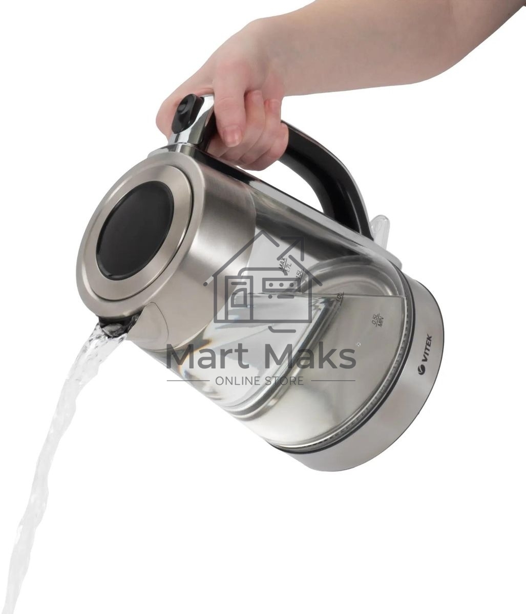 Чайник электрический Vitek VT-1184 1.7л. 2200Вт серебристый корпус: стекло/металл