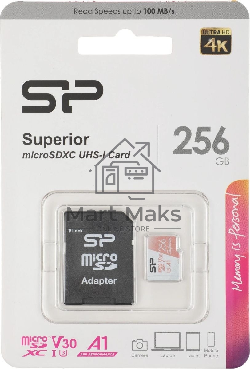 Флеш карта microSD 256GB Silicon Power Superior A1 microSDXC Class 10 UHS-I U3 100/80 Mb/s (SD адаптер)