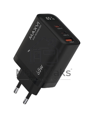 Сетевое зарядное устройство Maxvi SFC-365GN LED черный 2xType-C\USB 65W PD QC3.0 черный