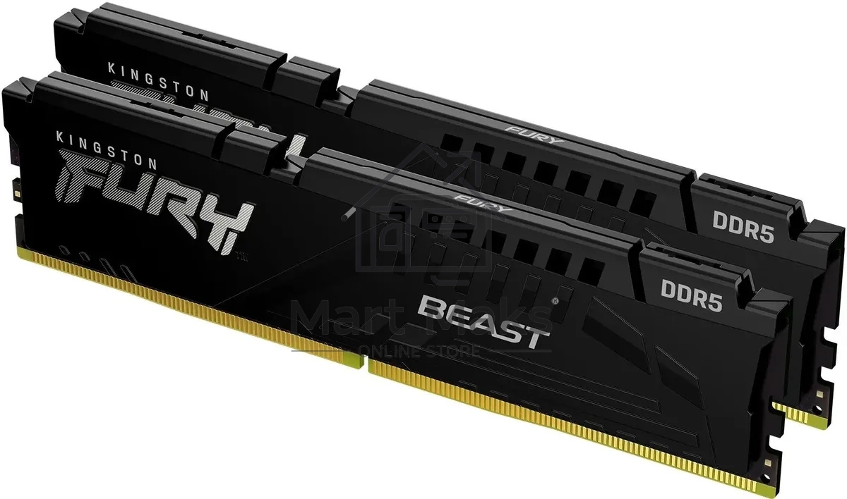 Оперативная память Kingston Fury Beast, DDR5, 64GB (2x32GB), 5200MHz, CL36, DIMM, с радиатором, черный