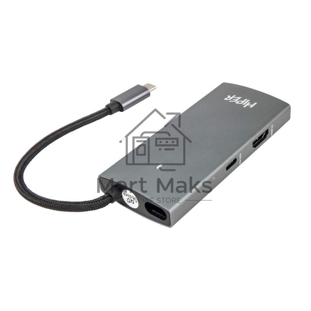 Док-станция HIPER Docking station USB-C HUB 6in1 (1*USB-C 100W PD, 1*HDMI 4K@60Hz, 2*USB-A 3.0 (5Gbps data), 1*USB-C 3.0 (5Gbps data), 1*RJ45 Gb)