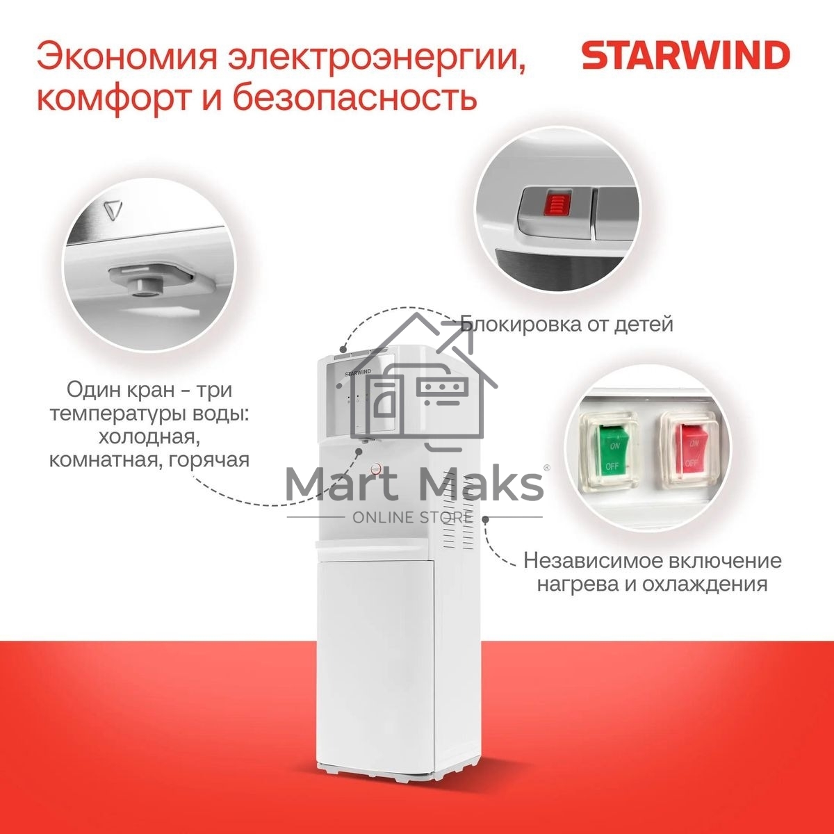 Кулер Starwind SW-1115EW напольный электронный белый
