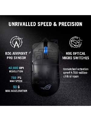 Мышь беспроводная ASUS ROG ROG HARPE II ACE, 48g, Wired, 2.4GHz RF, Bluetooth 5.1, 442K DPI sensor, 5 Prograммable Buttons, Black
