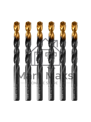 Сверло по металлу Denzel 11 мм, HSS-Tin, Golden Tip, 6 шт.