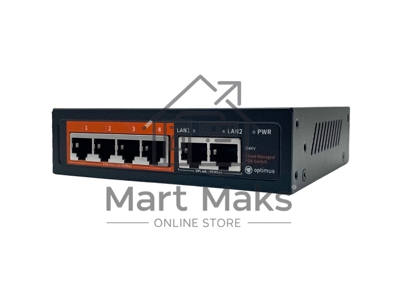 Коммутатор Optimus U1IC-4F/2F, 4×100 Мбит/с PoE+ + 2×100 Мбит/с Uplink, настраиваемый