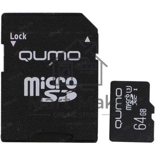 Флеш карта QUMO MicroSDXC 64GB 90/45 МБ/с UHS-I U3, Pro seria 3.0 с адаптером SD, красная картонная упаковка