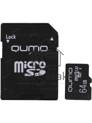 Флеш карта QUMO MicroSDXC 64Gb 90/45 МБ/с UHS-I U3, Pro seria 3.0, адаптер в комплекте SD, красная картонная упаковка