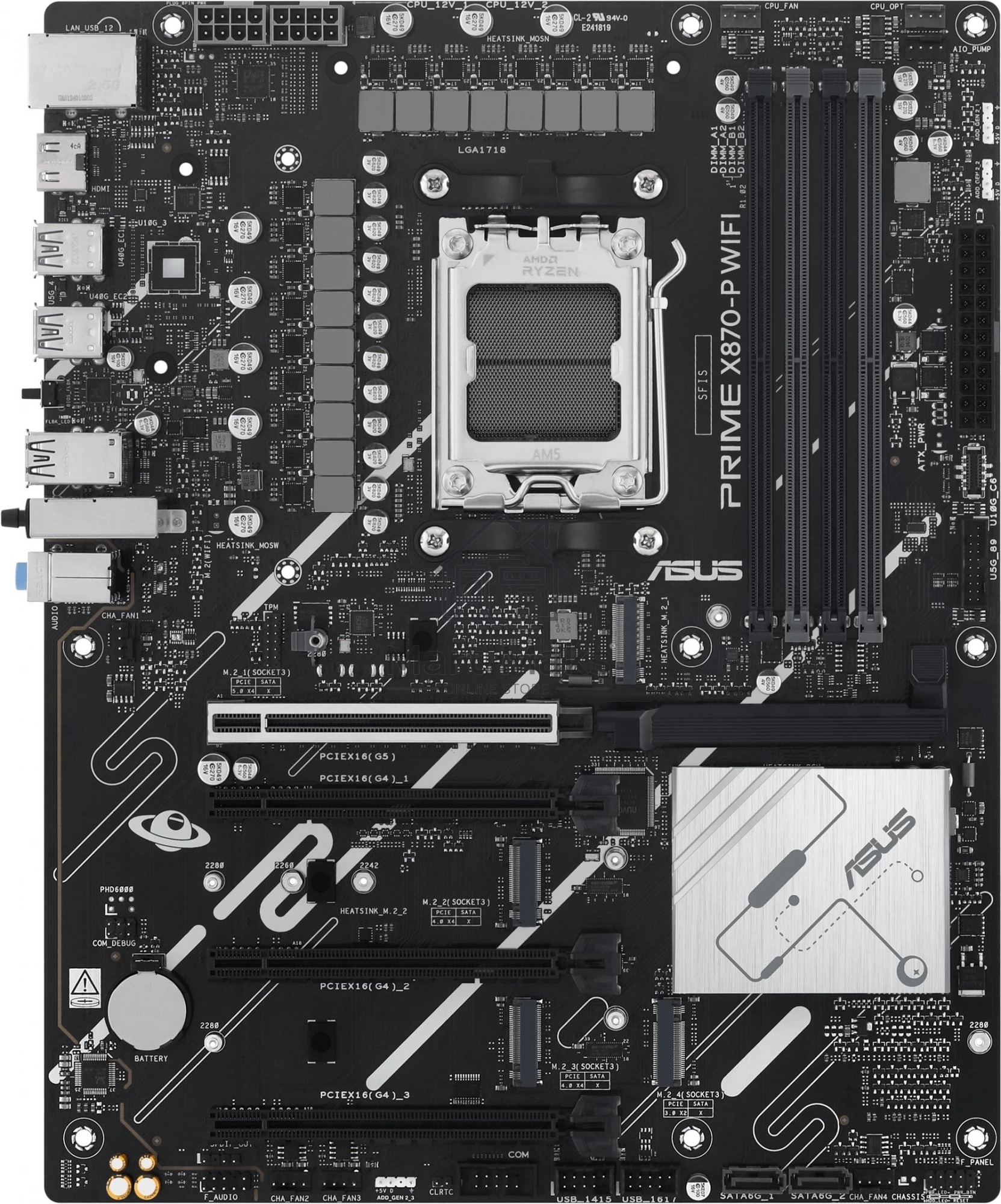 Материнская плата ASUS PRIME X870-P WIFI, AM5, AMD X870, 4xDDR5, 2xSATA, 4xM.2, 1xPCI-E 5.0 x16, 2xPCI-E 4.0 x1, 1xHDMI, 2xUSB-C, 1x 2.5Gb LAN, 4xUSB-A 3.2 Gen 1, 1xUSB-A 3.2 Gen 2, 4xUSB-A 2.0, 3x3.5 мм, 7.1, 1xWi-Fi 7, ATX