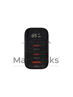 Сетевое зарядное устройство Maxvi SFC-365GN LED черный 2xType-C\USB 65W PD QC3.0 черный