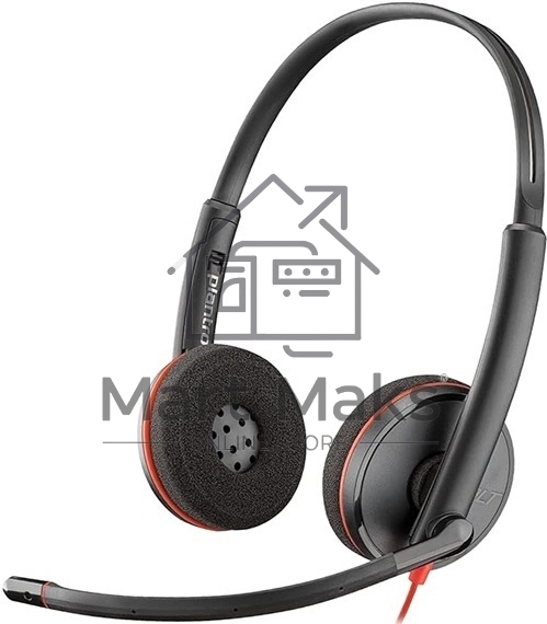 Гарнитура проводная Poly Blackwire 3225 Stereo USB-C Headset +3.5мм Plug +USB-C/A Adapter (Bulk) черный