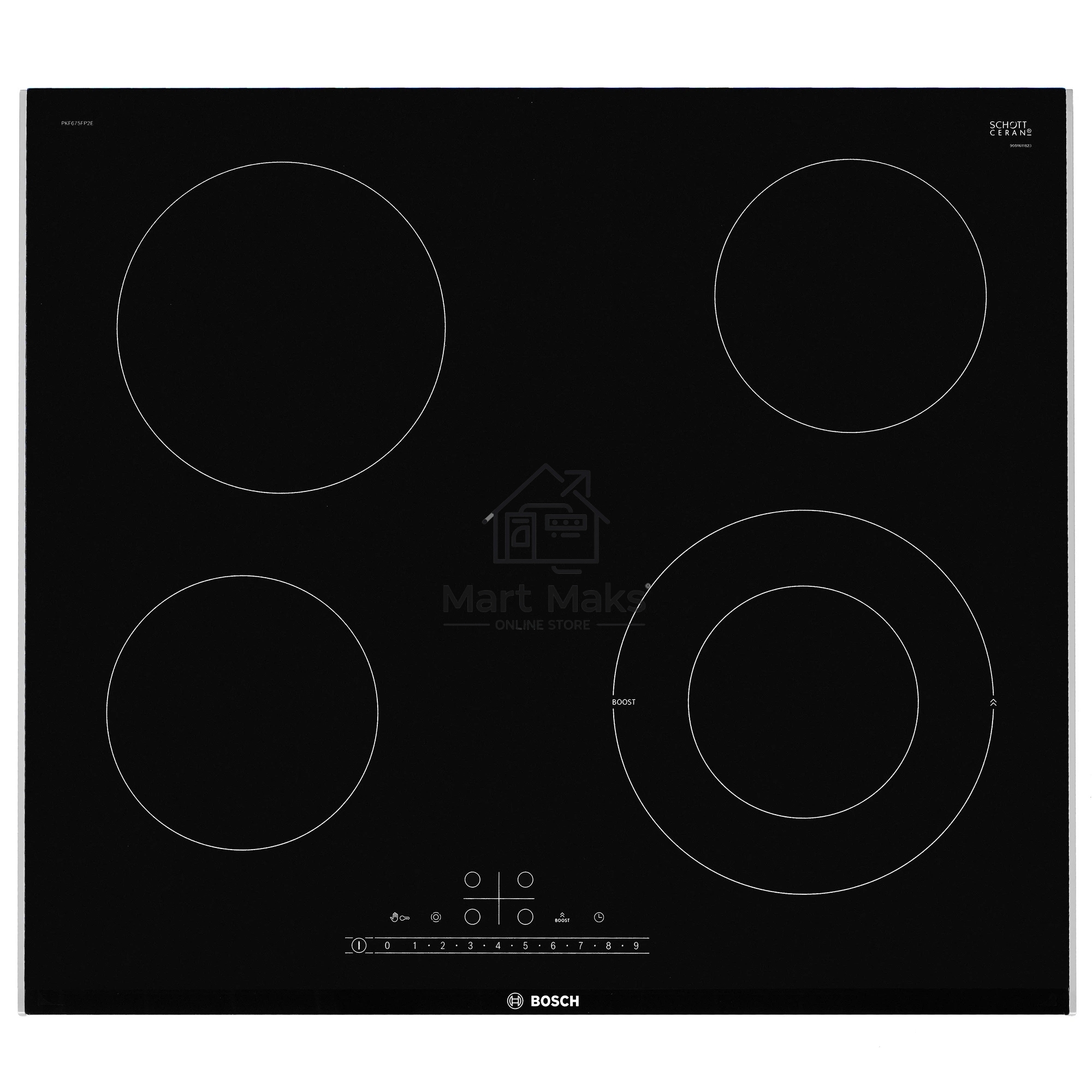 Электрическая варочная поверхность Bosch PKF675FP2E, 4 конфорки, с зоной расширения, стеклокерамика, 7000 Вт