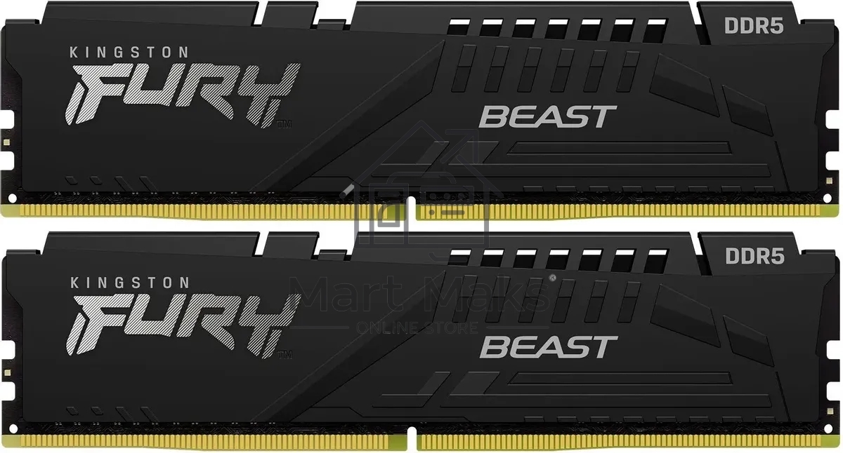 Оперативная память Kingston Fury Beast, DDR5, 64GB (2x32GB), 5200MHz, CL36, DIMM, с радиатором, черный