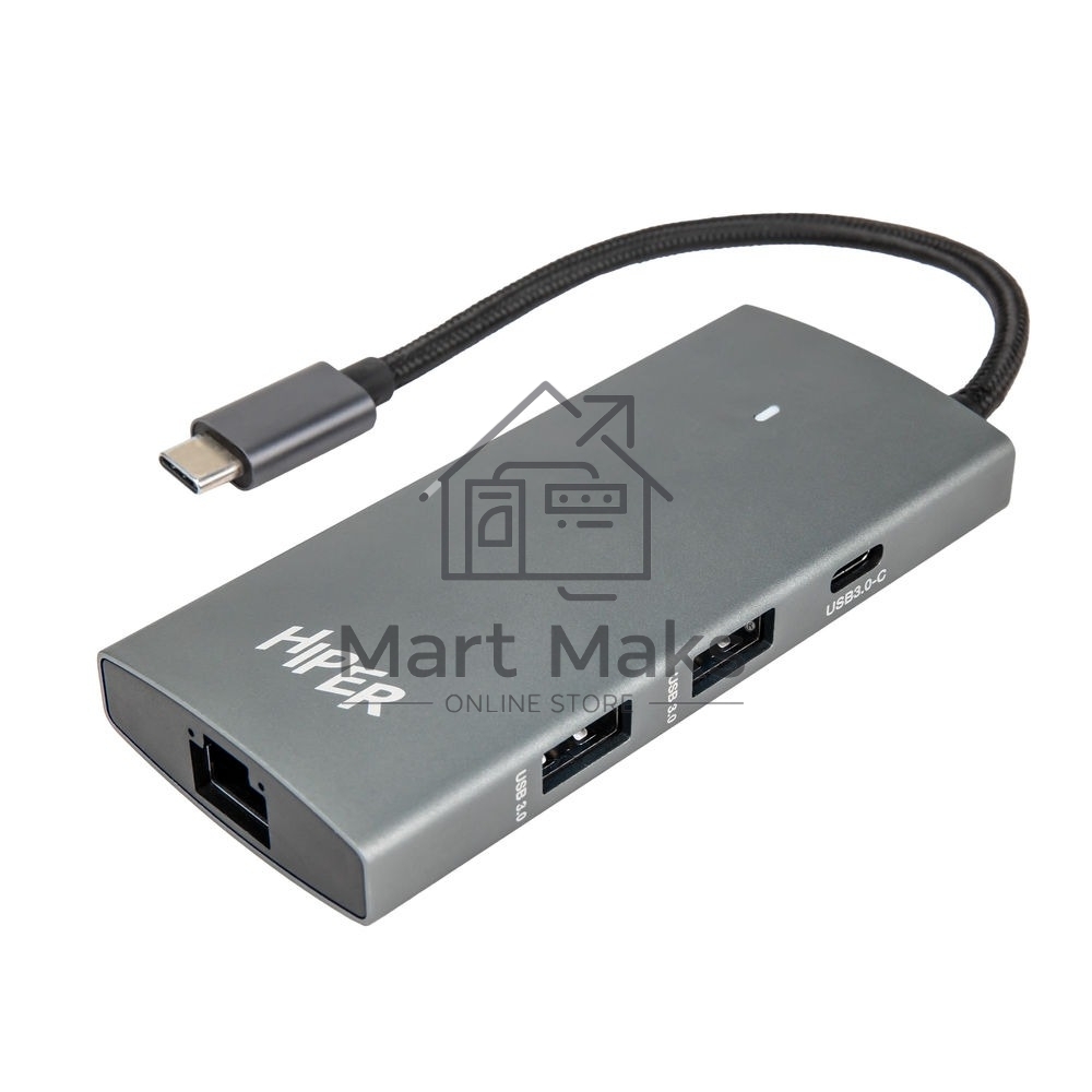 Док-станция HIPER Docking station USB-C HUB 6in1 (1*USB-C 100W PD, 1*HDMI 4K@60Hz, 2*USB-A 3.0 (5Gbps data), 1*USB-C 3.0 (5Gbps data), 1*RJ45 Gb)