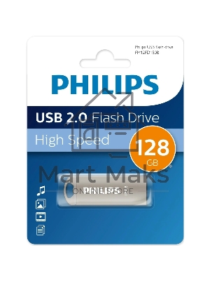 Флешка USB PHILIPS IRON (FM12FD150B/97), 128Gb, USB 2.0, R/W 25/18, серый